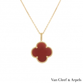Van Cleef & Arpels Yellow Gold Carnelian Magic Alhambra Necklace VCARO49N00